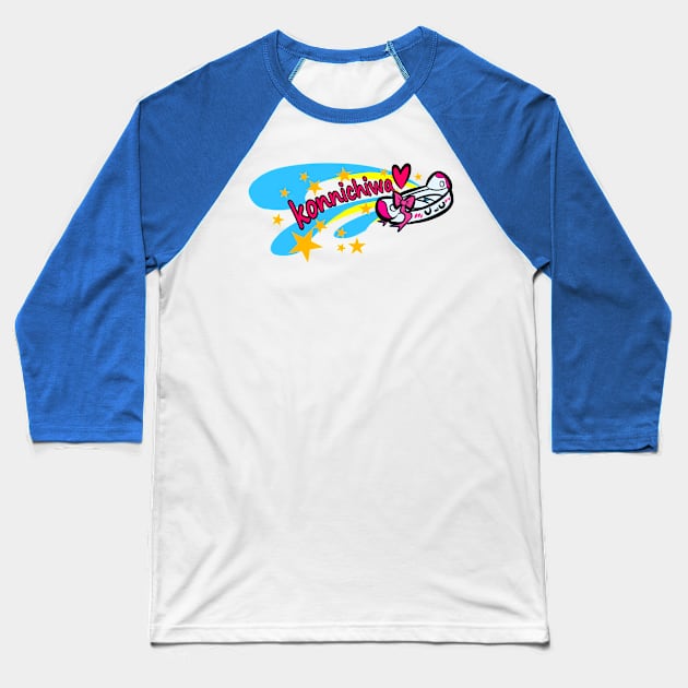 KONNICHIWA Baseball T-Shirt by crookedrussiancam